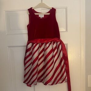 Place Red Velvet and candy cane Striped Kids dress